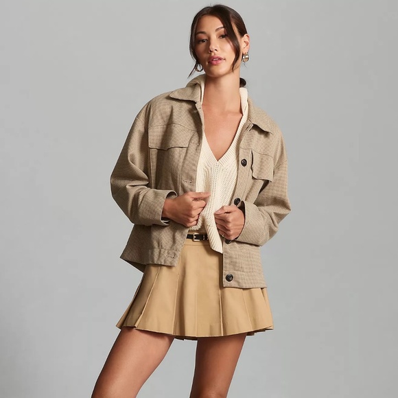 Anthropologie Maeve Tan Houndstooth Lightweight Utility Jacket NWOT - Picture 2 of 13